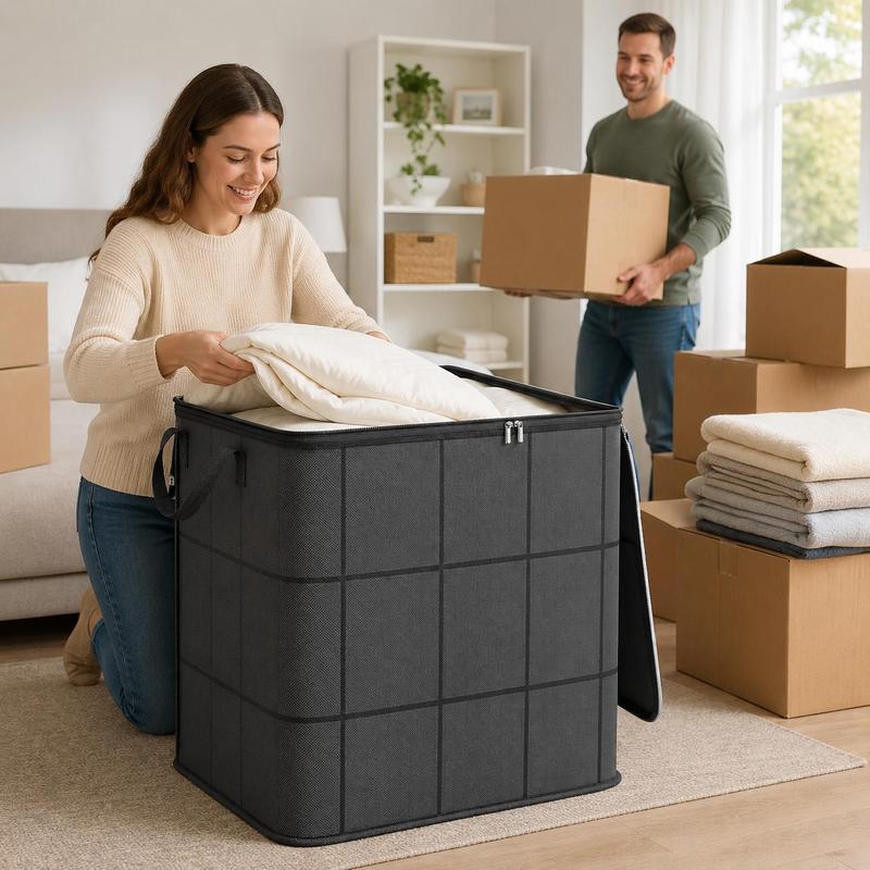 Spacious Moving Storage Bin, Zippered Organizer for Quilts, Bedding & Sweaters
