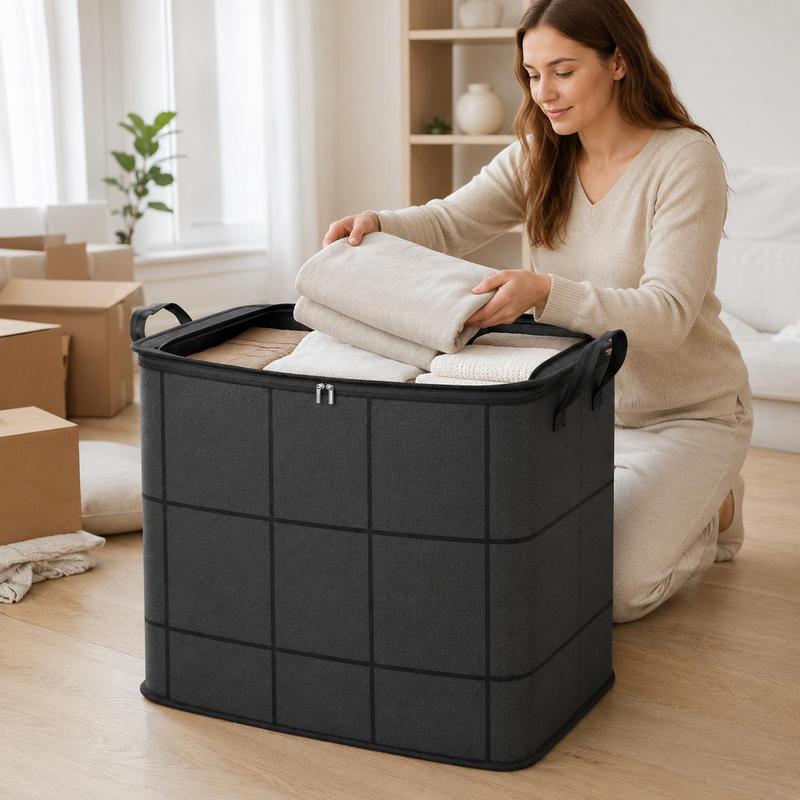 Spacious Moving Storage Bin, Zippered Organizer for Quilts, Bedding & Sweaters