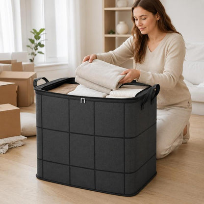 Spacious Moving Storage Bin, Zippered Organizer for Quilts, Bedding & Sweaters