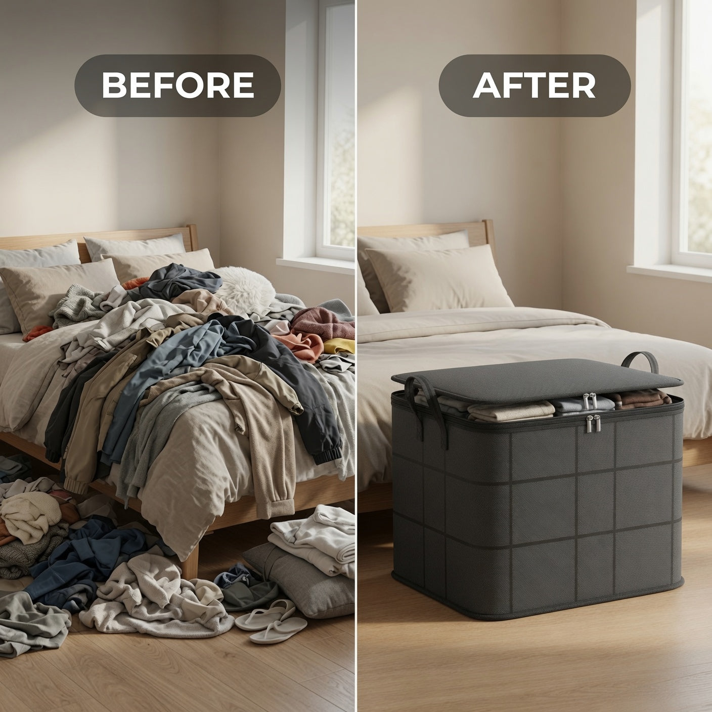 Spacious Moving Storage Bin, Zippered Organizer for Quilts, Bedding & Sweaters